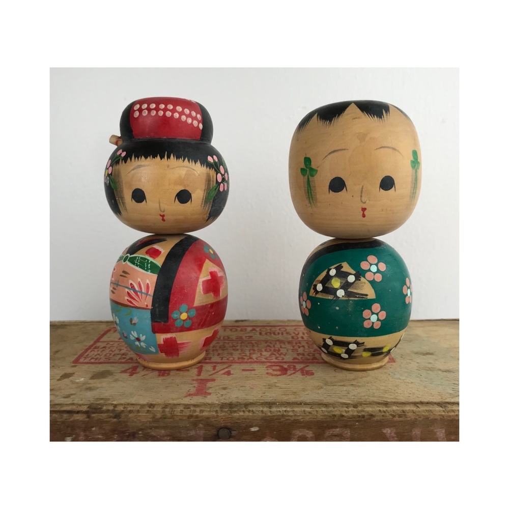 Vintage KOKESHI doll wood nodder bobble head JAPANESE 5.5 inches